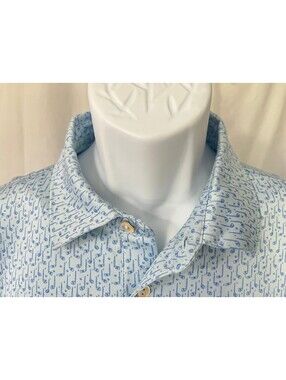 Peter Millar Men's Blue on Blue Golf Clubs Summer Comfort Polo Shirt Large L